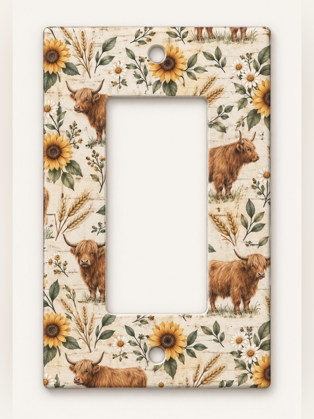 Highland Cow Sunflower Floral Rocker GFCI Wall Plate Cover